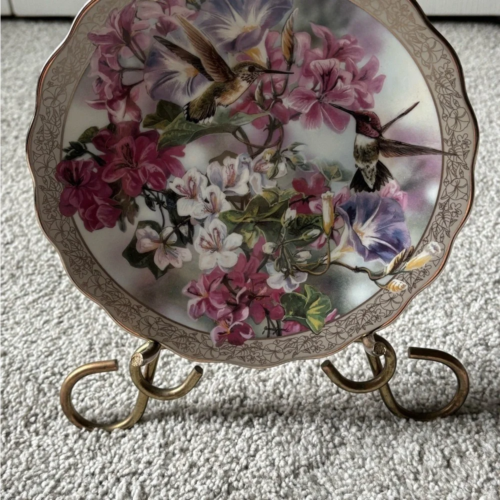Floral Harmony Decorative Plate with Hummingbirds - Picture 5 of 6